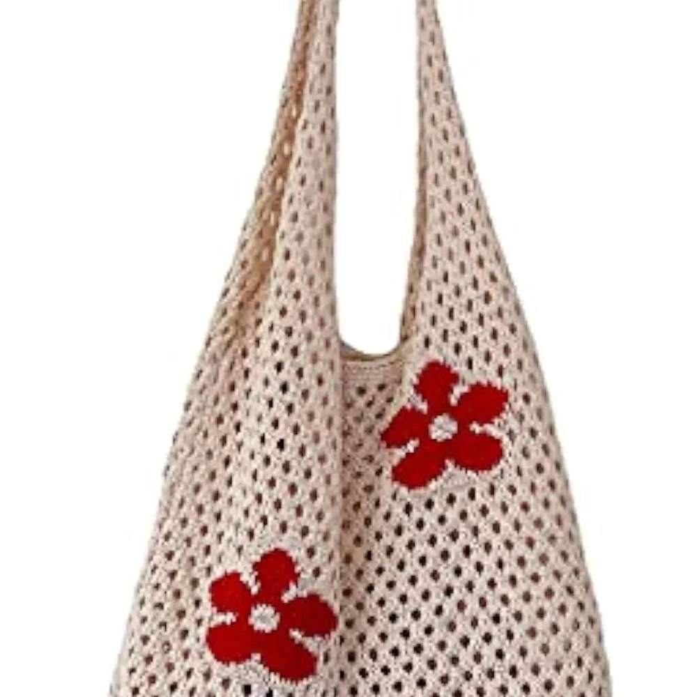 Stylish Cream and‎ Red Floral Tote Bag
